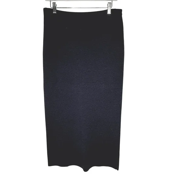 Eileen Fisher Petite Knit Midi Skirt Navy Blue Merino Wool Sz PSPS - Picture 1 of 6